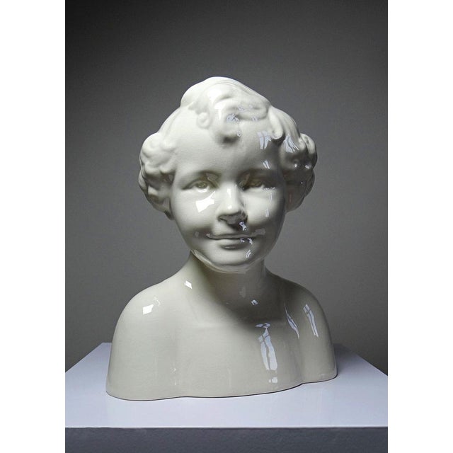 Large Art Deco Faience Bust from Sarreguemines, 20th Century For Sale - Image 9 of 17