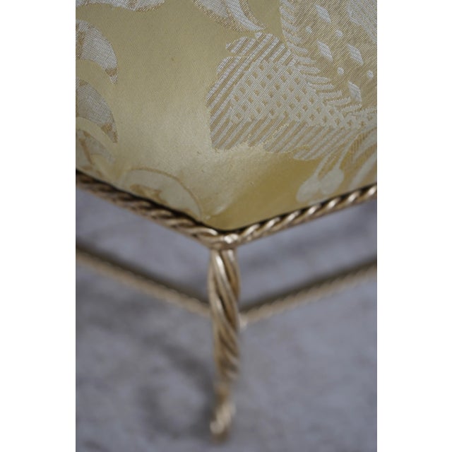 Italian Italian Gold Finish Rope Twist Iron Upholstered Ottoman For Sale - Image 3 of 9