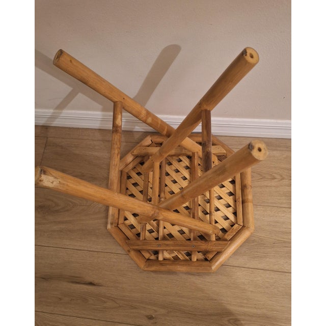 Wood 1970s Bamboo Bohemian Table Octagonal Folding Side Table For Sale - Image 7 of 7