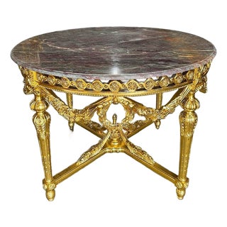 Rococo Style Dining Table – Marble Top French Dining Table, Luxury Round Table for Elegant Interiors For Sale
