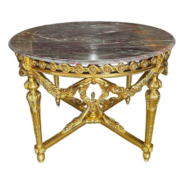 Rococo Style Dining Table – Marble Top French Dining Table, Luxury Round Table for Elegant Interiors For Sale