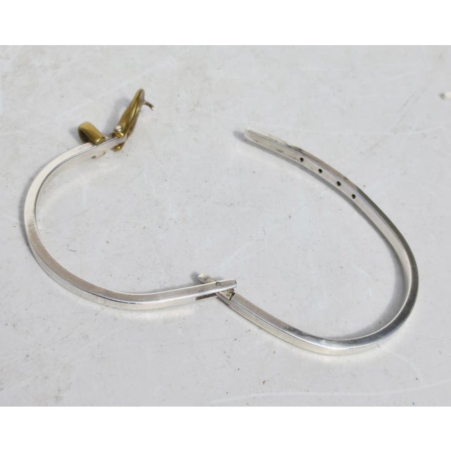Mid-Century Modern Sterling Silver and Brass Buckle Bangle For Sale - Image 3 of 5