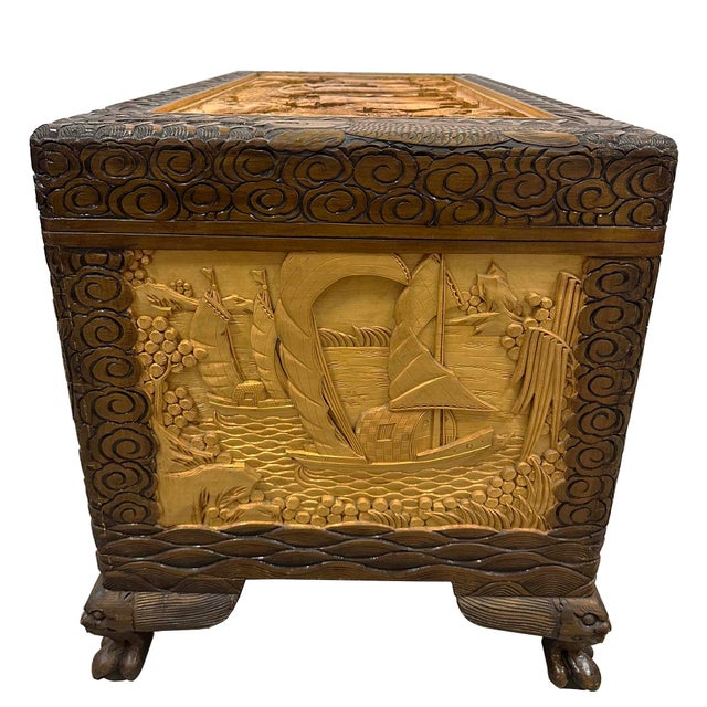 Early 20th Century Chinese Carved Camphor Wood Hope Chest For Sale - Image 11 of 16
