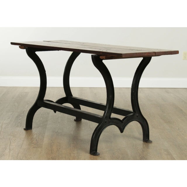 1940s Rustic Custom Crafted Wood And Iron Table For Sale - Image 5 of 13