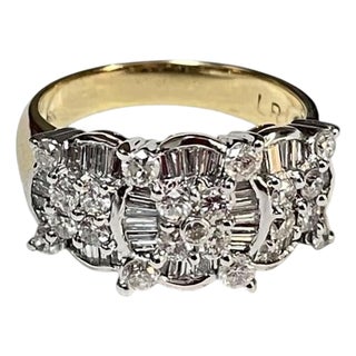 18k Two Tone Triple Diamond Cocktail Cluster Ring For Sale