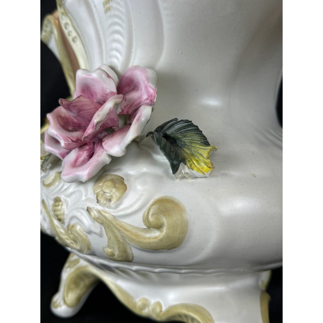 Ivory Vintage Large Capodimonte Hand Painted Flower Vase For Sale - Image 8 of 12