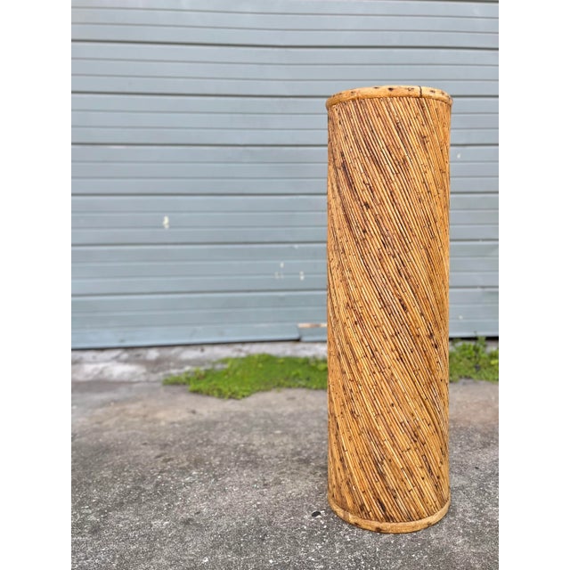 Tall + Lean Spiral-Wrapped Distressed Rattan Pedestal | Late 20th Century in the Style of Gabriela Crespi For Sale - Image 13 of 13