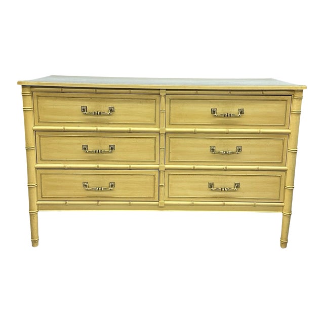 Vintage Henry Link Cream Colored Faux Bamboo Six Drawer Dresser For Sale
