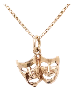 Vintage 14k Gold Comedy & Tragedy Masks Figural Charm for a Bracelet