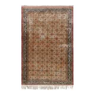 Antique Persian Qum Rug in Beige-Brown and Red Floral Pattern, From Rug & Kilim For Sale