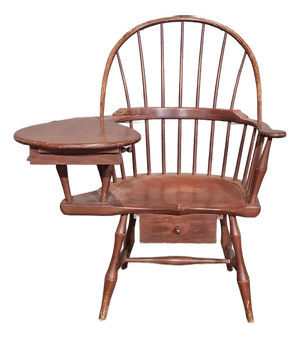Late 20th Century d.r. Dimes Red Sack Back Windsor Writing Arm Chair Bench Made New Hampshire