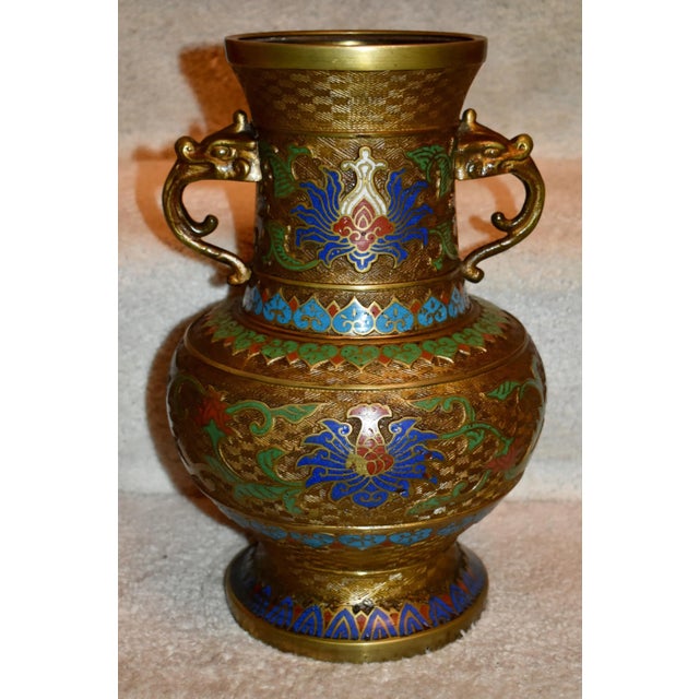 Vintage Japenese Champlevé Vase W/Enamel & Dragon Handles For Sale - Image 13 of 13