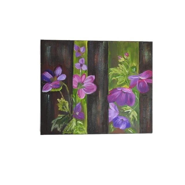 Oil painting on stretched unframed canvas of purple flowers. Singed "Vera 07/2007". Textured surface. 23.5" X 20".