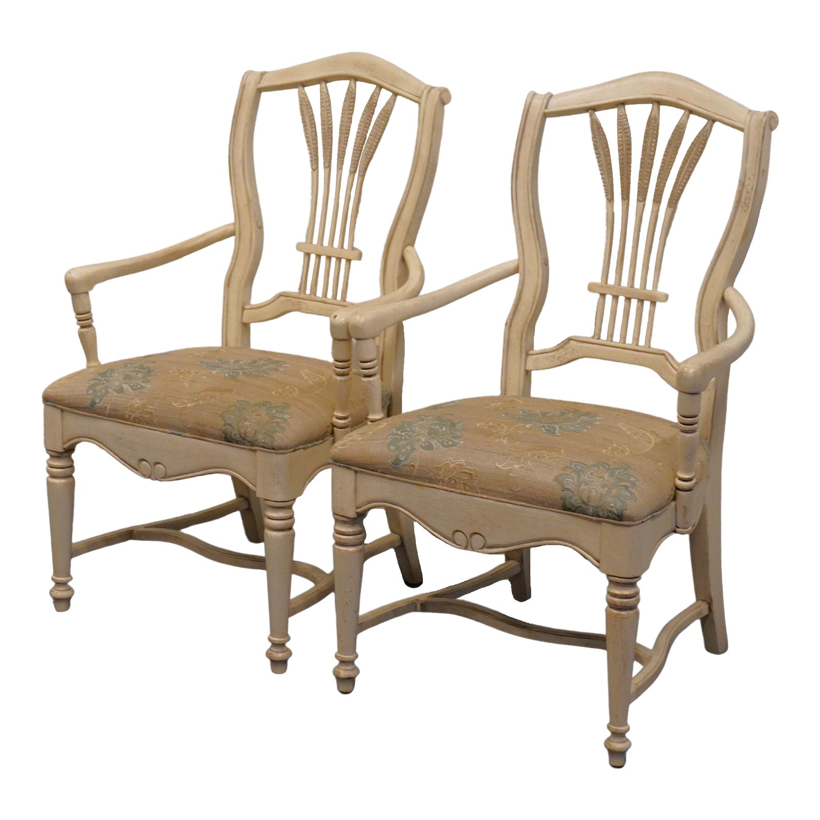 Set of 2 Drexel Furniture Antique White / Cream French Provincial Wheat