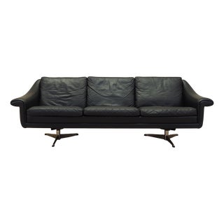 Danish Black Leather Sofa by Aage Christiansen for Eran Møbler, 1960s For Sale