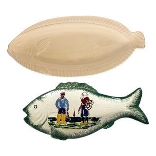 Vintage Ceramic Fish-Shaped Dishes, France, 1970, Set of 2 For Sale