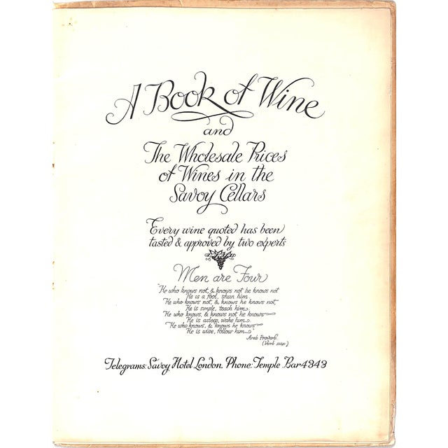 [32] pp. Savoy Hotel London 1937 11 3/4" x 9" Stapled wraps A scarce wholesale wine list from the Savoy Hotel, dated 1937....