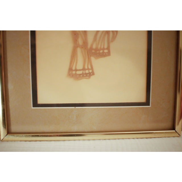 Paper Early 20th Century Pair of Ottoman Shadow Puppet Figural Sculptures in MCM Gold Metal Frames For Sale - Image 7 of 15