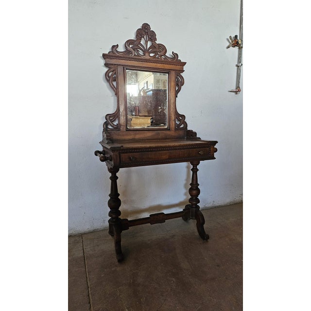 Brown Italian Makeup Dressing Table in Walnut For Sale - Image 8 of 8