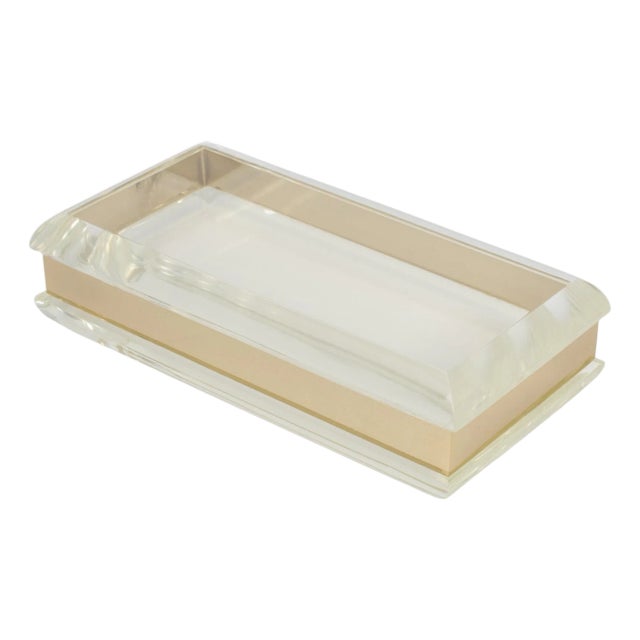 Philippe Cheverny Style Geometric Lucite and Gilded Metal Box, circa 1970 For Sale