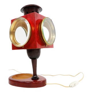 1950s Huge Aldo Tura Red Goatskin Lantern Table Lamp For Sale