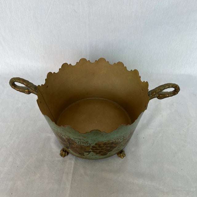 Metal Green Planter/Center Piece With Grape Design and two handles. Created in Italy.