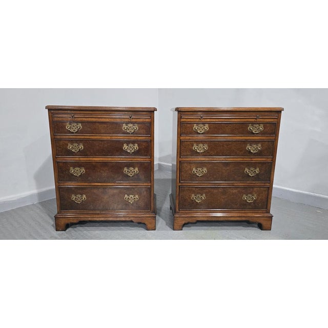 Superb pair of oak lined four drawer Queen Anne style chests of drawers with brushing slides, brass handles, in excellent...