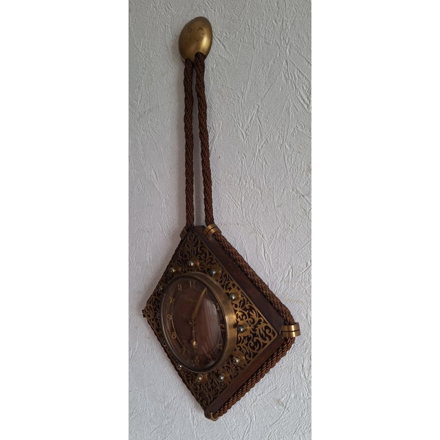 Mid-Century Modern Mid-Century Mechanical Wall Clock with Brass-Decorated Front from Atlanta, 1950s For Sale - Image 3 of 5