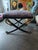 Hollywood Regency Cross Sword Bench W Leopard Fabric sold as found showing some wear to black paint but in very good...