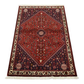 Abadeh Rug 3’7” X 5’3” Red Wool Vintage Tribal Hand-Knotted Oriental Carpet For Sale