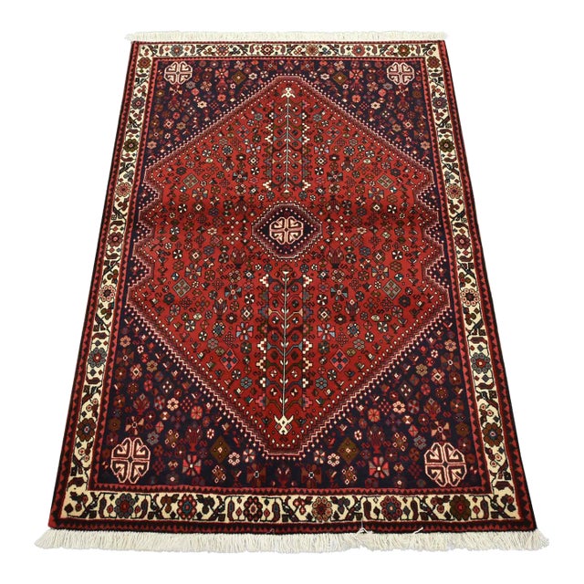 Abadeh Rug 3’7” X 5’3” Red Wool Vintage Tribal Hand-Knotted Oriental Carpet For Sale