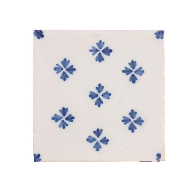 Set of 9 Delft Tiles in Cobalt Pattern of Florets, C. 1700’s For Sale - Image 16 of 18