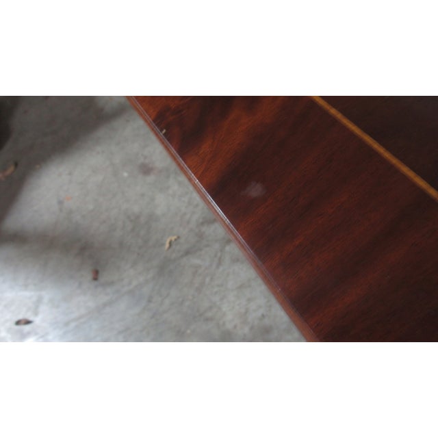 1980s Flame Mahogany Banquet Dining Table Pedestal Highend Designer For Sale - Image 6 of 11