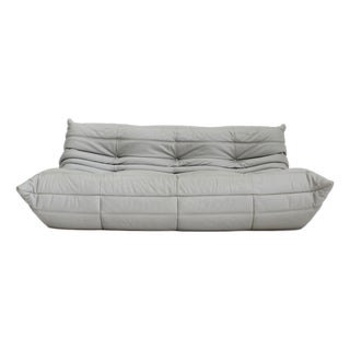 Vintage Togo 3-Seater Sofa in Grey Leather by Michel Ducaroy for Ligne Roset, 2015 For Sale