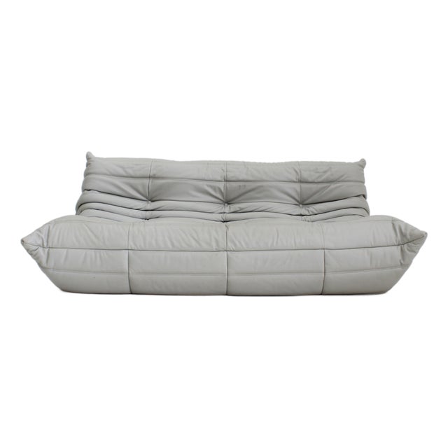 Vintage Togo 3-Seater Sofa in Grey Leather by Michel Ducaroy for Ligne Roset, 2015 For Sale