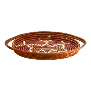 Hand Coiled 17" Oval Basket Tray For Sale