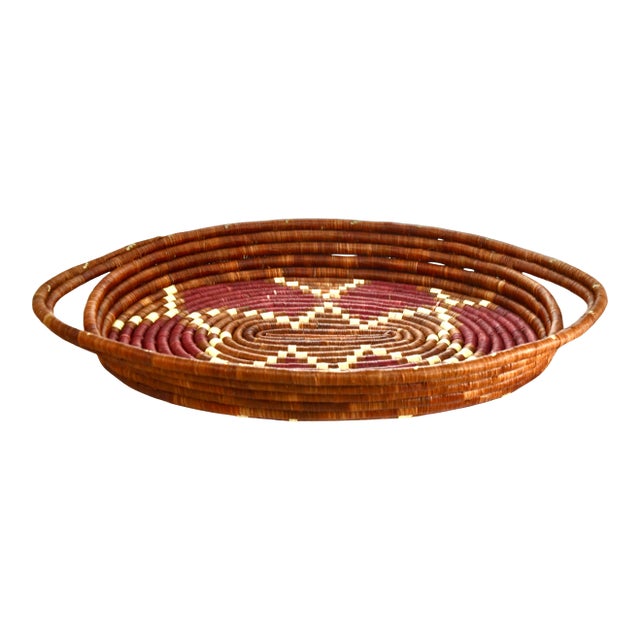 Hand Coiled 17" Oval Basket Tray For Sale