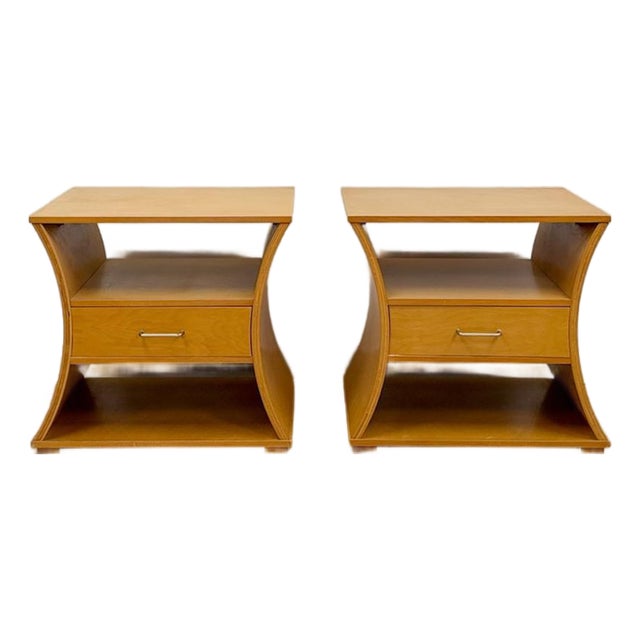 Unique Curved Hourglass Double Sided Nightstand Pair Vintage Accent Post Modern For Sale