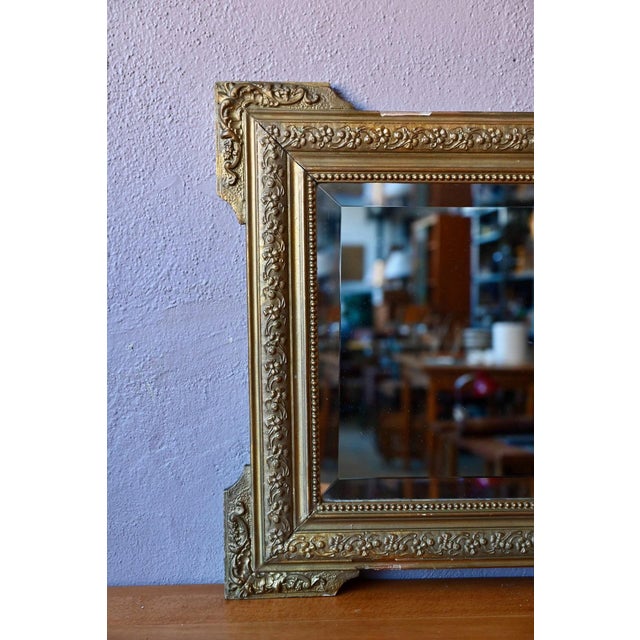 Gold Gilded Neo-Baroque Style Wall Mirror with Stuccoed Wood and Beveled Glass, 1930s For Sale - Image 8 of 9
