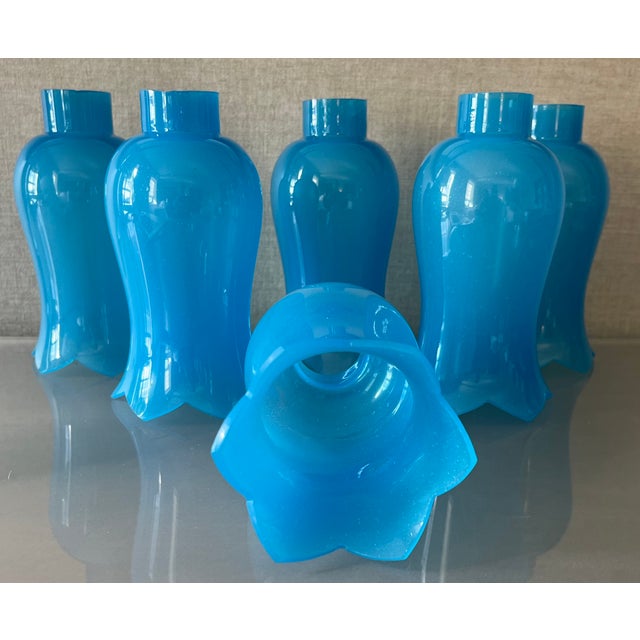 Antique French Opaline Glass Hurricane Shades for Chandelier Candle or Electric Light Wall Sconces - Set of 6 For Sale In New York - Image 6 of 18