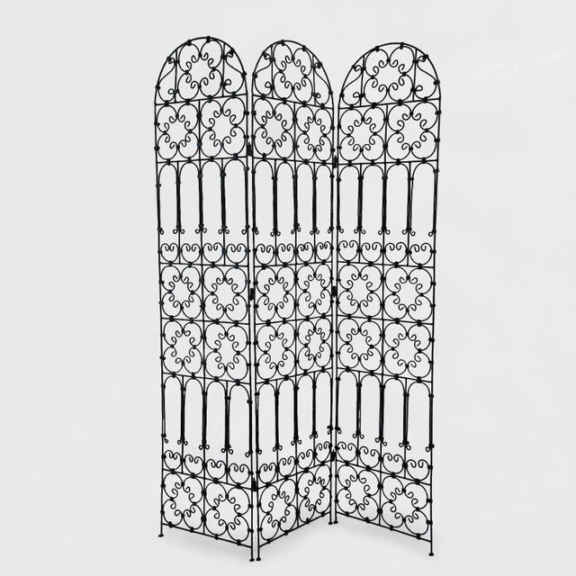 Vintage Three Panel Iron Outdoor / Indoor Folding Screen For Sale - Image 4 of 4