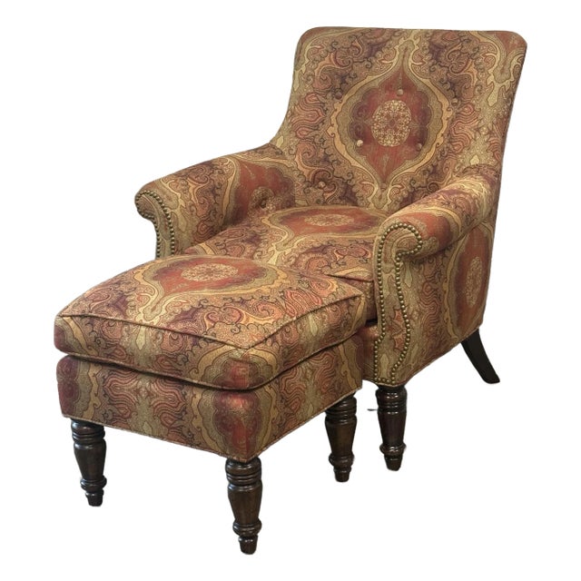 Greenbaum Interiors Upholstered Lounge Chair With Ottoman For Sale