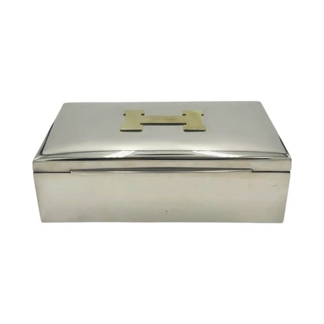Metal Mid 20th Century Vintage Hermes Paris H Box Jewelry Trinket Silverplate For Sale - Image 7 of 12