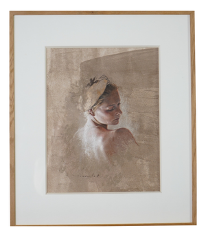 Nathalie Picoulet, Femme Au Bandeau 1 Pastel Portrait, 2000s, Pastel & Oak & Paper, Framed