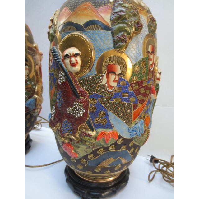 Satsuma Matching Pair of Satsuma Porcelain Table Lamps Mid-Century - Pair of 2 For Sale - Image 4 of 11