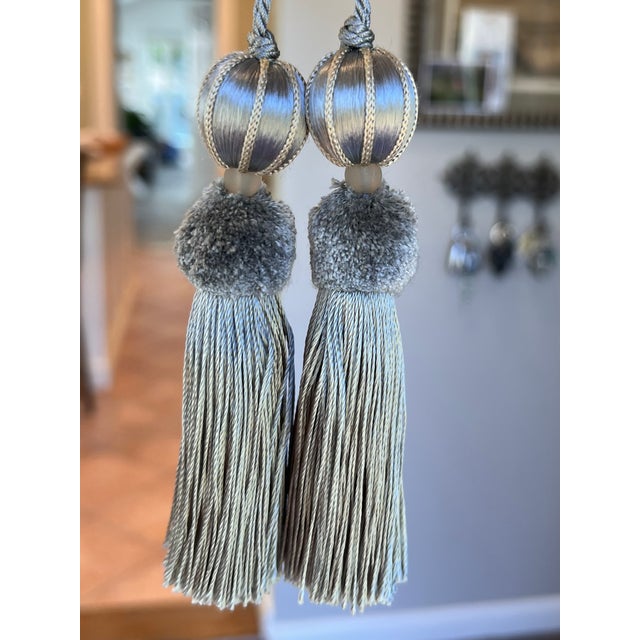 Petite Bluestone Color Beaded Key Tassels - A Pair For Sale - Image 4 of 11