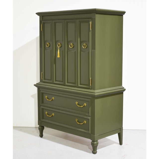 Mid Century Transitional Highboy Dresser in Olive Green - Newly Painted For Sale - Image 4 of 14