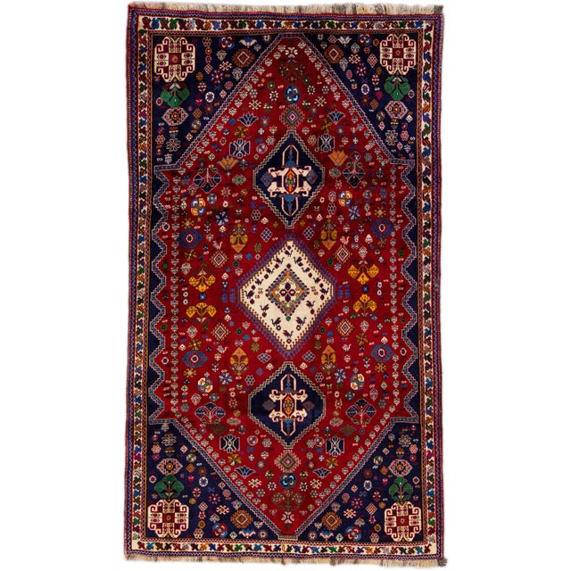 Vintage Handmade Shiraz Red Geometric Wool Rug 5'9" X 10'0" For Sale - Image 10 of 10