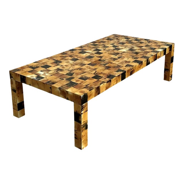 Vintage Boho Tessellated Horn Coffee Table For Sale
