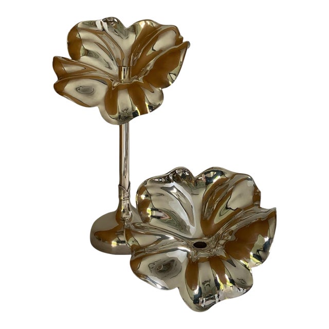Vintage Unmatched Pair De Vecchi Milano 1935 Flor 925 Sterling Silver Large A28 & Medium Candle Holders Made in Italy 1998 For Sale